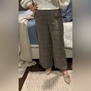 JODIFL Plaid Wide-Leg Dress Pants in Brown & Cream